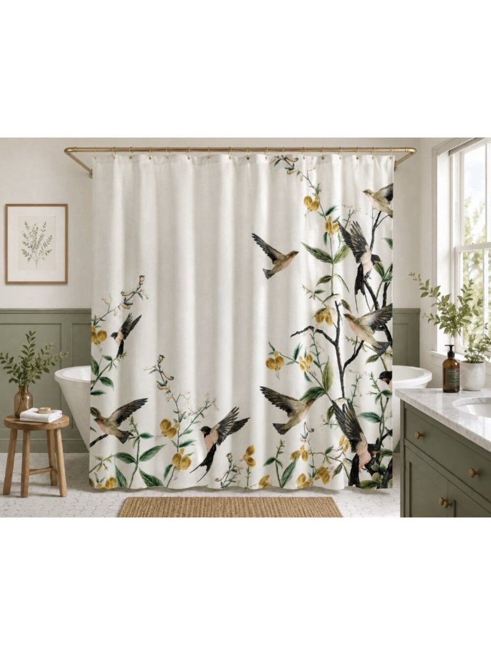 TED BAKER Cotton Jacquard Shower Curtain 72x72 White Bird Floral Print NEW